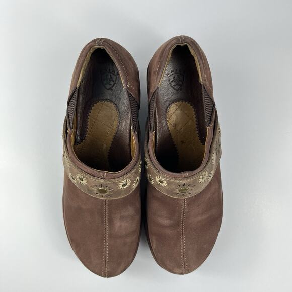 Ariat Westlake Womens Clogs 6.5B Brown Leather Floral Studded Slip On Equestrian - Picture 4 of 12